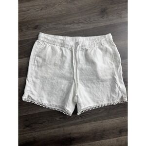 Talbots pull on shorts womens size M 100% linen‎ white drawstring waistband 0500